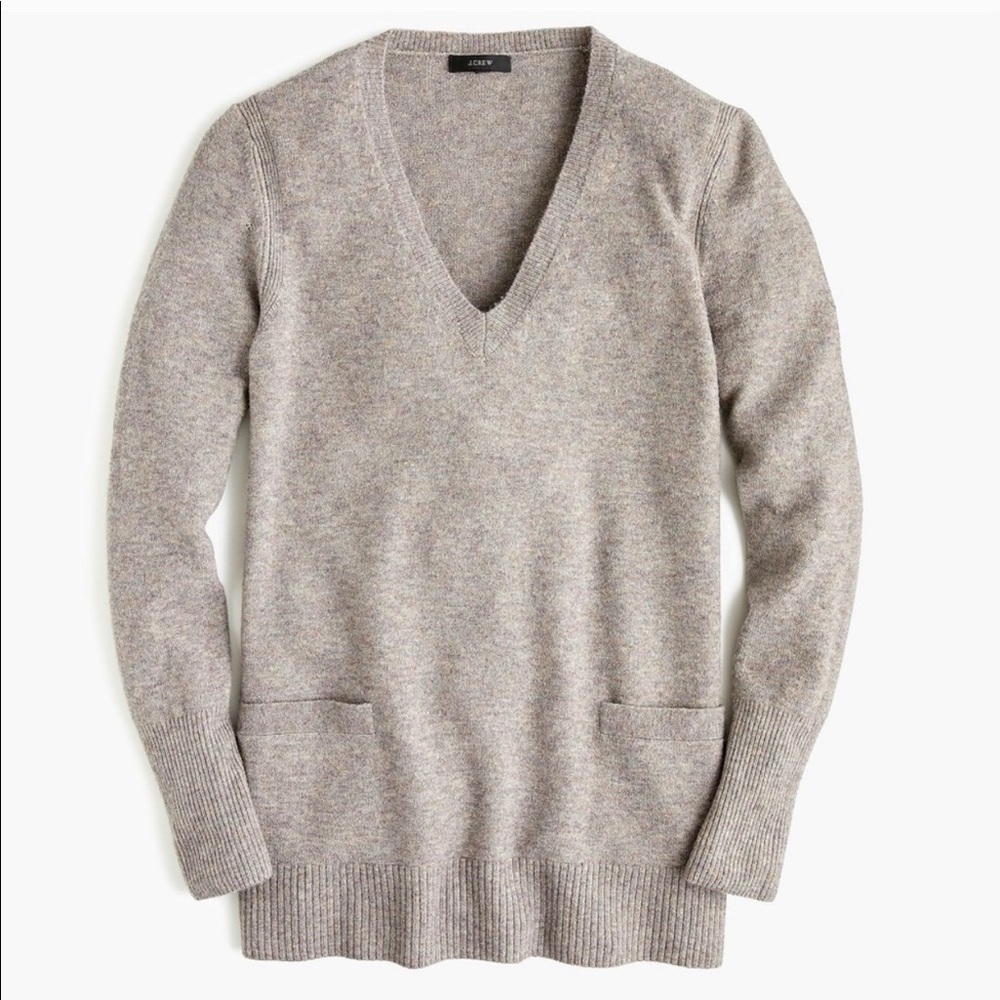 NWT J Crew Wool Alpaca V-neck Pocket Tunic Preppy Academia Sweater XXS